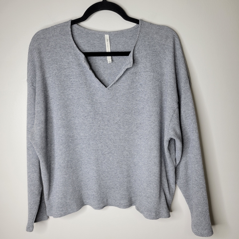 Babaton Light Gray Ribbed Long Sleeve Tee